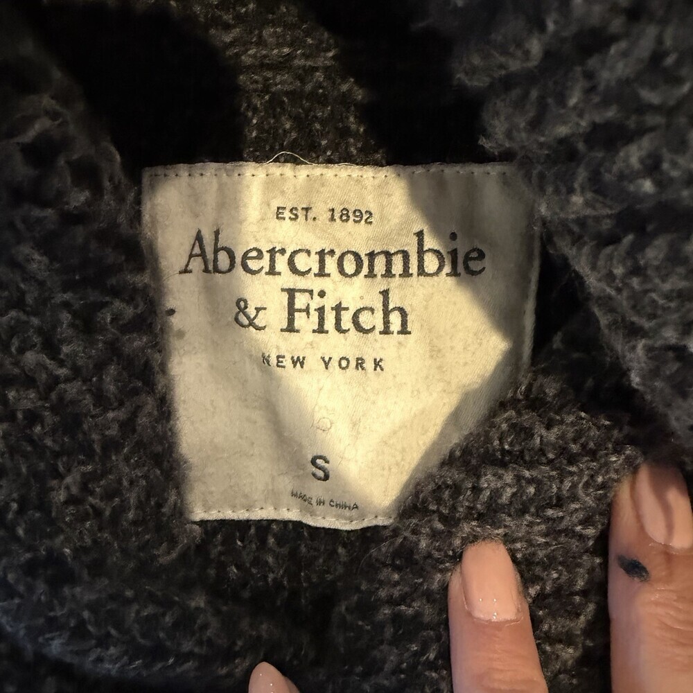 Abercrombie & Fitch Y2K Shawl Collar Sweater Womens Small Gray Moose Logo - Picture 4 of 11